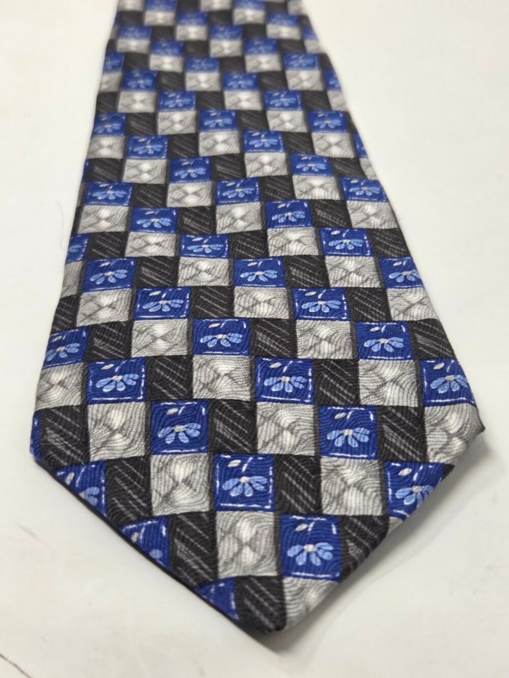 Barrington Mens 100 Percent Silk Tie 58 Inch Blue Gray Geometric Floral
